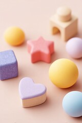 Obraz premium close-up of children toys arranged in minimalist way on pastel background