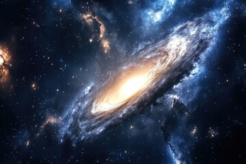 Obraz premium Galactic spiral with bright core surrounded by swirling cosmic clouds and stars
