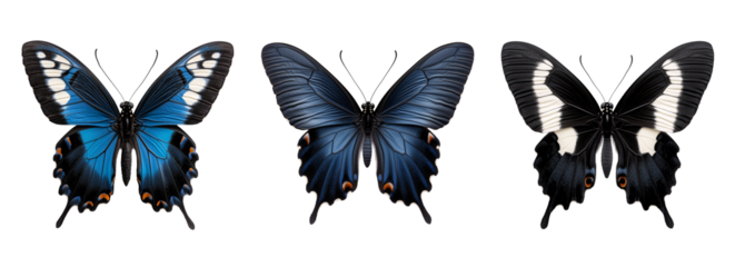 butterfly with soft blue wings and black accents isolated on a transparent background	