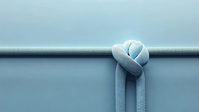Blue rope knot on pale blue background, minimalist design, packaging concept