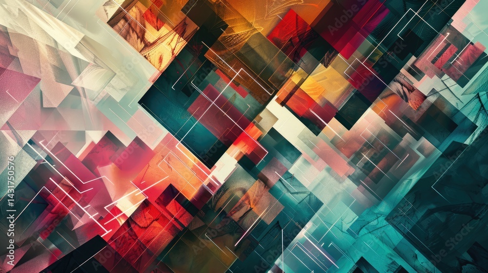 Poster abstract of digital shape and particle with horror cyber style design connecting become system shape
