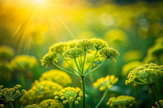 Miniature Ferula Plant in Vibrant Meadow, Tilt-Shift Photography