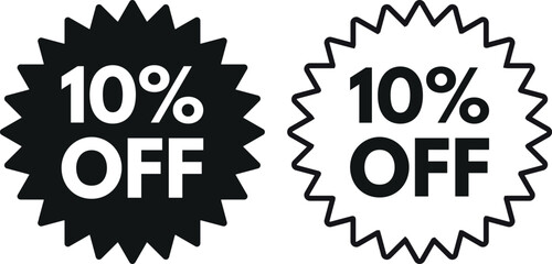 10 0ff sale label icon set in two styles . Sale tag badge icon for promotions . Vector illustration