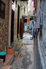 housing area at the dharavi slum in mumbai, india