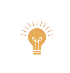 Gold Shining Lightbulb Icon Vector Illustration. Bright filled graphic symbol representing idea, creativity, innovation, energy, success, and solution. Modern yellow lamp pictogram isolated on white