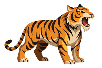 Wild Roaring Tiger Full Body Vector Illustration