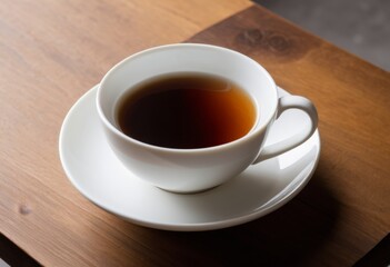 There's a cup of tea on the saucer on the table