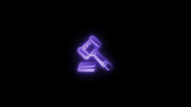 glowing neon auction icon animation black background. 4K Video motion graphic animation.