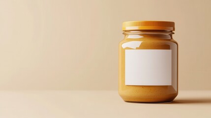 High resulation image of peanut, almond, nut butter jar mockup with blank label.