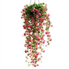 Fototapeta premium Hanging floral plant with pink blooms on white background