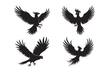 Eagle and Phoenix Silhouette Vector Set Majestic Flying Bird Clipart Collection