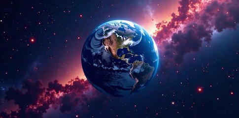 Colorful image of Earth surrounded by stars in the darkness of outer space, stars, galaxy