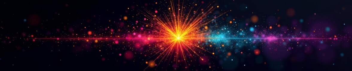 Colorful rainbow burst on black backdrop, artistic graphic design element, black background, artistic