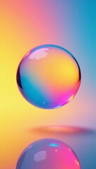 Colorful soap bubble floating in the air, vibrant reflection, clear background, sphere, bubble