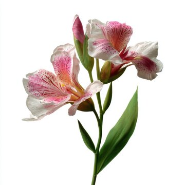 Elegant Floral Arrangement Featuring Delicate Pink and White Peruvian Lilies on White Background