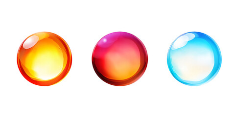 Fototapeta premium Three vibrant glossy spheres, orange, red, and blue, isolated on a transparent background Concept of colorful design elements, abstract shapes, and modern graphic resources