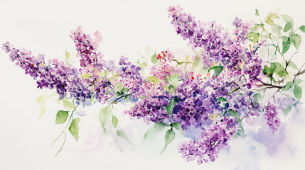 Fototapeta premium Elegant wedding invitation card background . Minimal hand painted watercolor Lilac flowers texture template background. Design for wedding, vip cover, poster, rsvp moderncard.Valentine's Day