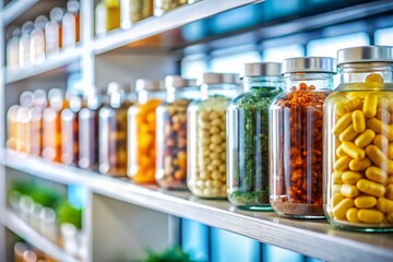 Minimalist Close-up: Vitamin Supplements on Store Shelf
