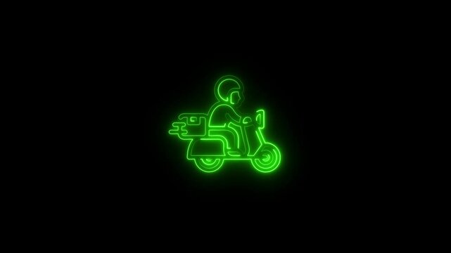 glowing neon fast-delivery icon animation black background. 4K Video motion graphic animation.