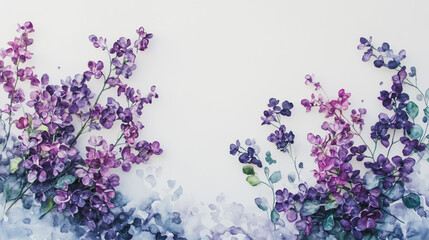 Elegant wedding invitation card background . Minimal hand painted watercolor Lilac flowers texture template background. Design for wedding, vip cover, poster, rsvp moderncard.Valentine's Day