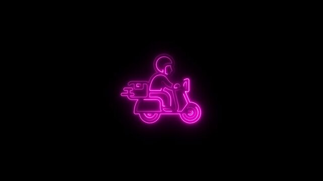 glowing neon fast-delivery icon animation black background. 4K Video motion graphic animation.