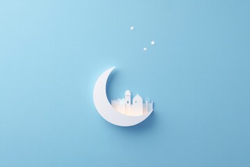 minimalistic depiction of eid al-adha featuring traditional islamic symbols like crescent moon against clear sky