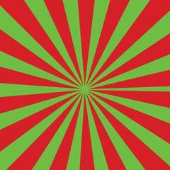 Square retro background with rays. Christmas background with red and green stripes.