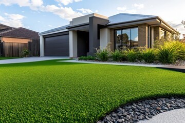 Modern Australian home with artificial grass lawn