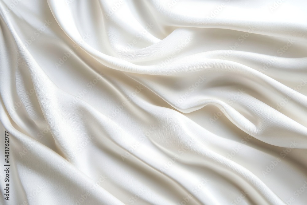 Aufkleber Abstract view of smooth, white fabric cascading in elegant folds. The pristine material captures light and shadow, creating a soft texture.