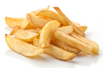 Golden French Fries Isolated on White Perfect for Menus & Ads.