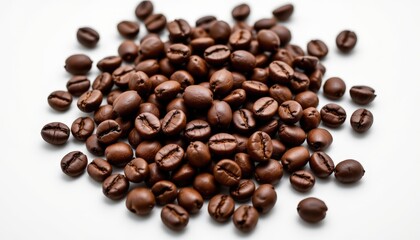 Obraz premium Freshly Roasted Coffee Beans Piled on White Surface