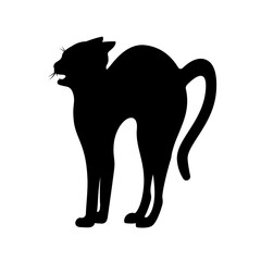 Silhouette of an aggressive cat that hisses, isolated on a white background.Vector illustration of a pet.
