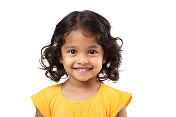 Smiling Indian girl on Transparent Background – Happy Child Cutout, Isolated PNG, Joyful Expression – Ideal for Web, Education, Advertising, Family, or Cultural Design Projects, PNG cut out.