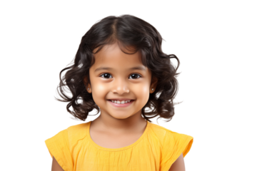 Smiling Indian girl on Transparent Background – Happy Child Cutout, Isolated PNG, Joyful Expression – Ideal for Web, Education, Advertising, Family, or Cultural Design Projects, PNG cut out.