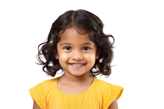 Smiling Indian girl on Transparent Background – Happy Child Cutout, Isolated PNG, Joyful Expression – Ideal for Web, Education, Advertising, Family, or Cultural Design Projects, PNG cut out.