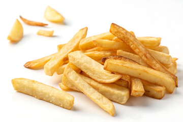 Crispy French Fries on White Background High-Res Snack Image.