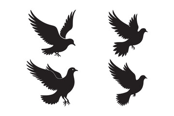 Flying Dove Silhouette Vector Set Peace Bird Clipart for Design