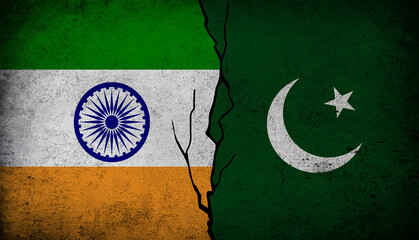 india vs pakistan clash concept in politics and sports background with old texture wall in the backdrop.,