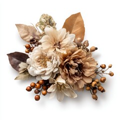 Floral arrangement with dahlia on white background