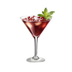 A refreshing pomegranate cocktail garnished with mint leaves, served in a stylish glass against a clean background