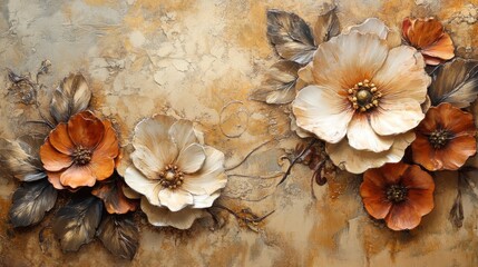 Fototapeta premium Floral mail art beige background calm tone