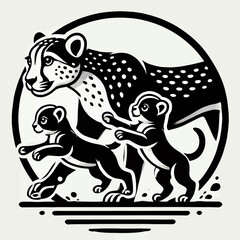 Cheetah and Her Cubs Playing