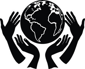 Globe Surrounded by Hands Silhouette