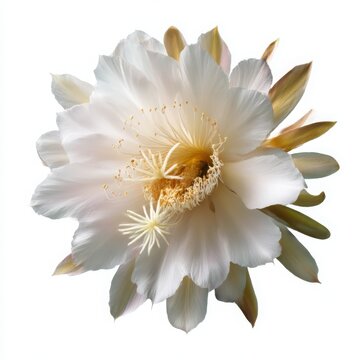 Night blooming cereus flower closeup on white background