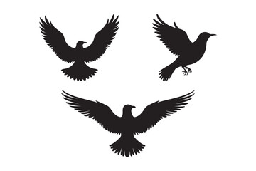 Black Bird Silhouettes Flying Vector Flying Bird Clipart