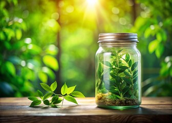 Minimalist Storage Jar in Lush Greenery: Serene Nature Stock Photo