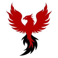 Rising Phoenix silhouette vector illustration on transparent background