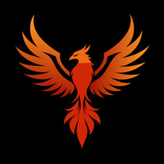 Fototapeta premium Rising Phoenix silhouette vector illustration on black background