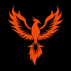 Rising Phoenix silhouette vector illustration on black background