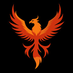 Rising Phoenix silhouette vector illustration on black background